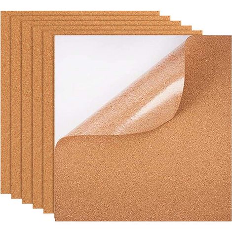 Lot de 6 Feuilles de Liège Autocollantes 30x30cm Tableau D'affichage en Liège en Liège Isolant Rectangulaire pour Decoration Murale Bricolage (1/5)