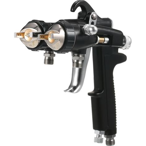 Professionelle pneumatische Lackiermaschine mit zwei 1,4 mm Düsen, silberner Chrom-Spiegeleffekt, für die Autolackierung.