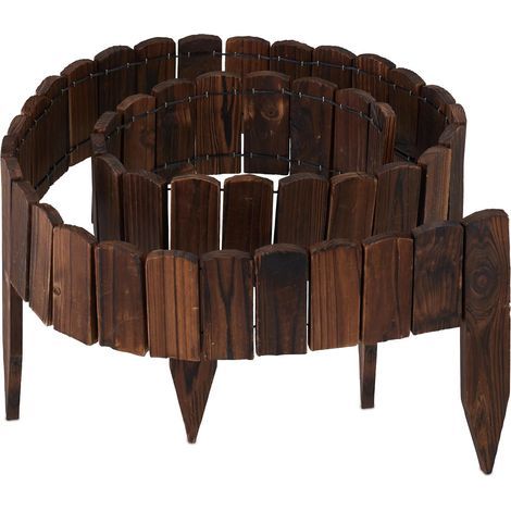Garteneinfassung, 120 cm lang, 20 cm sichtbare Höhe, Holz, Blumenbeetzaun, dunkelbraun. (1/5)