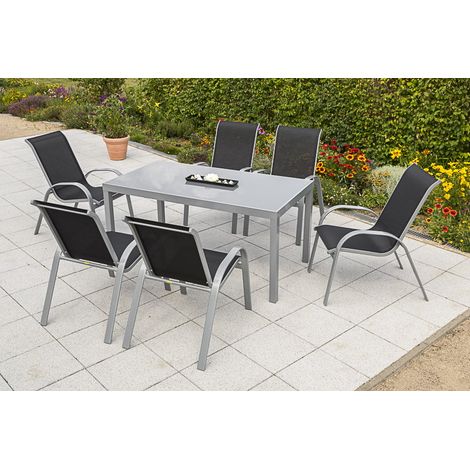 Amalfi Set 7tlg 6 Sessel schwarz Tisch 150x90cm