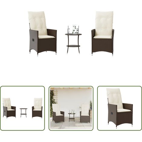 vidaXL Bistro-Set - 3-tlg. Bistro-Set mit Kissen Braun Poly Rattan (1/5)