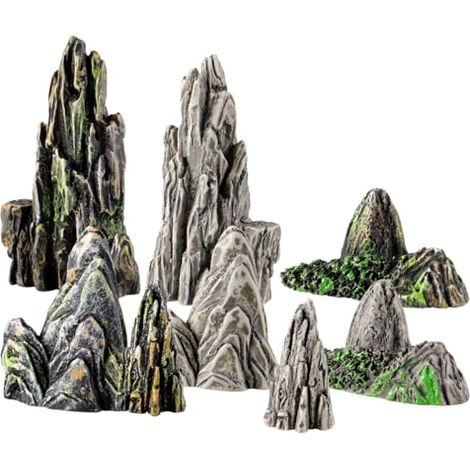 Ensemble de 8 mini-rochers décoratifs en résine pour aquarium, mini-montagnes (1,50 x 0,63 x 16 mm), ornements pour bonsaï, jardin zen, bureau et salon.