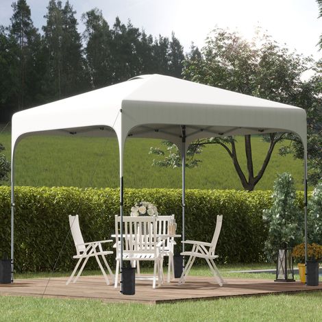Gazebo da giardino Outsunny 2,5 x 2,5 m, tenda pieghevole a scomparsa, altezza regolabile su 4 livelli, tessuto Oxford UV50+, struttura in acciaio, borsa per il trasporto inclusa, bianco.
