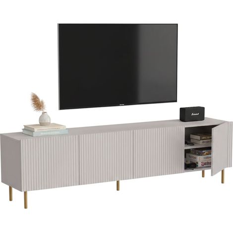 Mobile porta TV Varenna, Madia da salotto con quattro ante battenti, Rialzato da terra, 200x42 h52 cm, Beige
