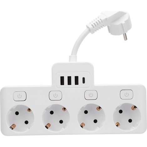Ortviai Multiprise avec 4 Prises Indépendantes, 3 USB + 1 USB-C, 3680 W, PC Rétardant au Feu (1/5)