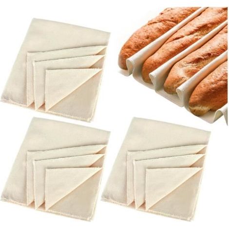 Tissu de Boulanger - sh - 3 Pièces - 75x45cm - Rouleau à pâtisserie en bois - Lin naturel (1/4)