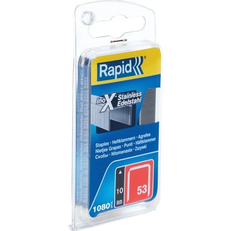 RAPID - Agrafes Acier Inoxydable en fil fin n°53/10mm - Blister 1080 - Fixation textile, étiquette, décoration, bois tendre, extérieur - (40109511)