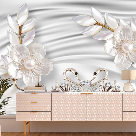 Papier peint panoramique - Fleurs nacrées Effet 3D - 130 cm x 81 cm (1/4)
