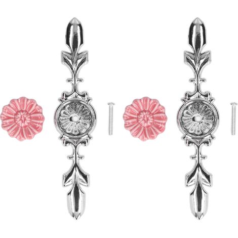 2 Poignées de tiroir en céramique avec plaques décoratives, motifs fleur de chrysanthème sauvage, pour meubles de cuisine, salle de bain ou bureau.
