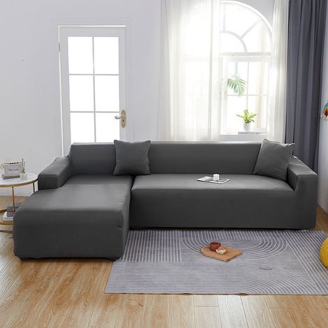 Housse de canapé, tissu extensible toutes saisons - M, pour deux personnes 145-185cm de long, gris, 1pc (1/2)