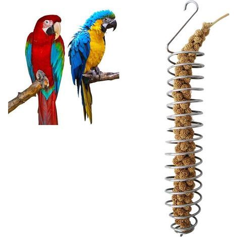 Lot en acier inoxydable pour oiseaux : support à fruits, légumes, panier et brochettes pour perroquets, calopsittes et oiseaux (1/5)