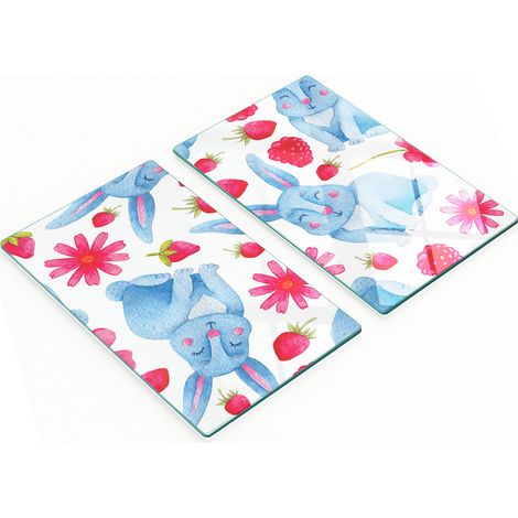 Juego de tablas de cocina de vidrio templado con estampado de conejos, 2 x 30 x 52 cm.