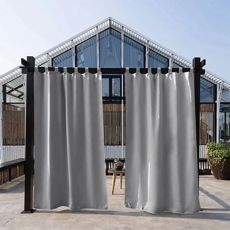 Rideau Occultant Extérieur- Rideaux et Draperies Isolant Lumière Anti Vent Chaleur Prêt à Poser pour Pergola, Terrasse, Maison, 107213 cm, Gris, 2 Panneaux (1/5)