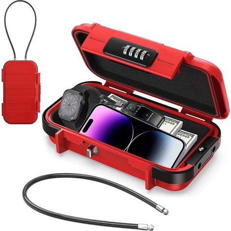 Coffre-fort portable, étanche, petit coffre-fort avec serrure à combinaison, coffre-fort d'extérieur avec cordelette détachable, sécurise les objets de valeur en voyage, à la plage, au camping, au bur (1/5)