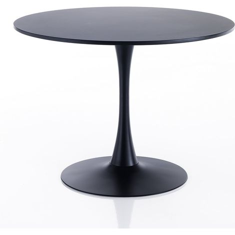Runder Tisch Schwarz 90 cm aus Stahl und MDF modernes Design Mons Black