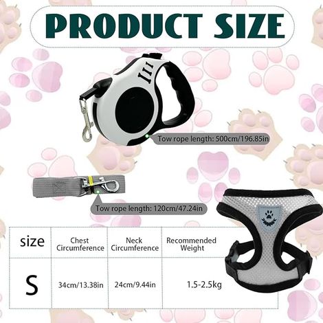 Cat Harness with Leash for Cats Grey Adjustable Vest Breathable Harness for Kitten, Reflective Collar Harness Attachment for Small Dog Rabbit Cat (1/2)