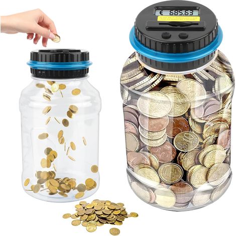 Tirelire numérique électronique avec écran LCD - Grande 1,8 l pour adultes et enfants, compteur de pièces transparent automatique (1/5)
