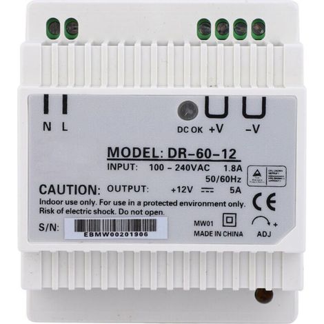 DIN Rail Power Supply 1 Piece DR-60-12 Single Output DIN Rail Power Supply Voltage Transformer LED Display 60W Suitable for LED Lighting and Industrial Control (1/5)