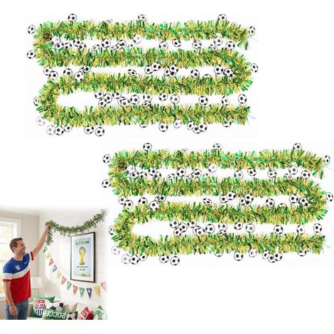 Lot de 2 Guirlande Scintillante Football 4M, Décorations Football Épaisses Or et Vert, Idéal pour Décoration Anniversaire, Arbre de Noël ou Fête de Club, Décorations de Fête de Match de Foot (1/5)