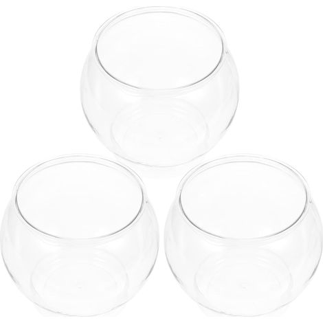 Lot de 3 Bols à Poisson en Plastique PET Transparent Incassable pour Petit Aquarium Betta Rond Décoration Bureau