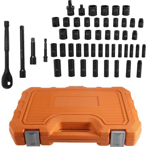 Coffret de 50 douilles à entraînement 3/8" (SAE et métrique) - Douilles à impact en acier au chrome-vanadium avec rallonge et cliquet (1/5)
