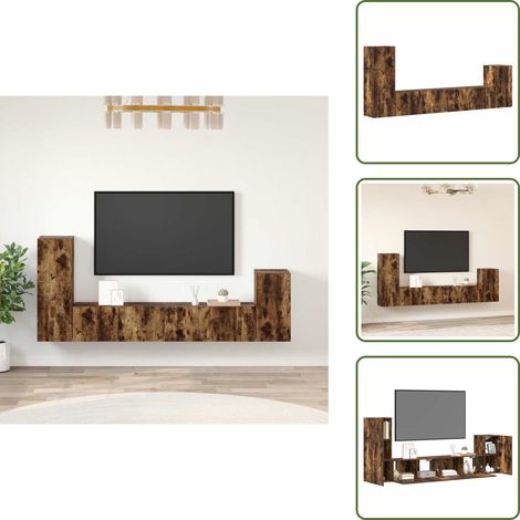 Muebles de madera - vidaXL Set de muebles de TV 4 pzas madera contrachapada roble ahumado - Muebles de TV con almacenamiento