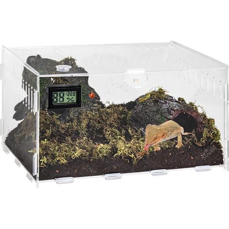 Terrarium pour Reptiles: 20x12x12 CM Boîte d'alimentation pour Reptiles avec Hygromètre et Température, Mini Observation Transparente pour Araignées, Lézards, Serpents, Insectes Terrarium (1/5)