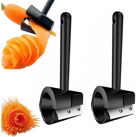 2 pièces - Râpe - Coupe-fleurs - Coupe-concombres - Coupe-carottes - Coupe-fleurs spiralé en acier inoxydable rouille - Coupe-légumes spiralé manuel - Noir - 16 cm x 5,8 cm - Idéal pour la confection (1/5)