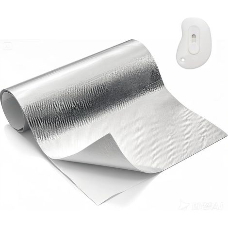 Feuille Isolante Autocollant Isolation Thermique en Feuille Aluminium Isolant Thermique Fibre de Verre Pare Chaleur Adhesif Barrière Idéal pour Fenetre, Voiture, Radiateur, 30x300 cm (1/5)