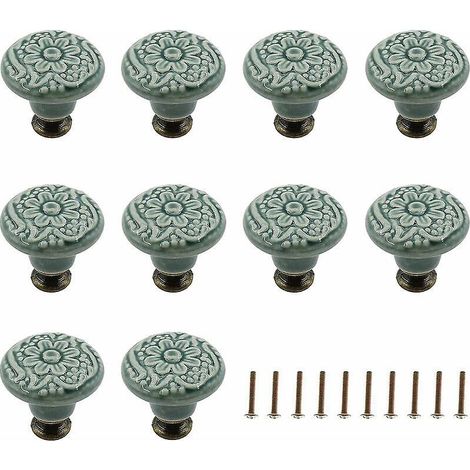lot De 10 Boutons En Cramique Dcoratifs Pour Tiroir(vert), Armoire, Commode, Tagre, Poigne De Traction, Meubles, Outil De Traction Dcoratif Avec V (1/5)