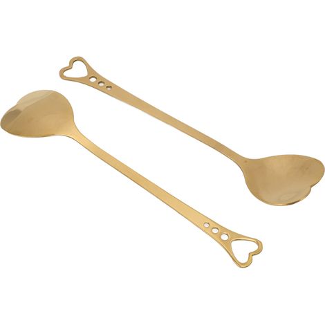 Lot de 2 cuillères à dessert en acier inoxydable, forme de cœur, résistantes à la corrosion, manche ergonomique, idéales pour le café, couleur or. (1/5)