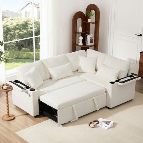 Sofá esquinero convertible con gran almacenaje beige OKMYHOME (1/5)