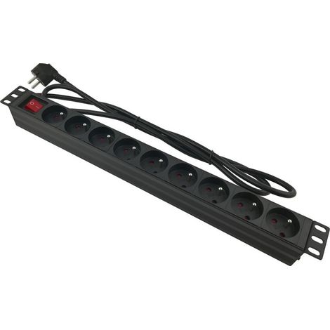 Multiprise 230 V, format rack 19", 9 prises, câble de 1,8 m avec interrupteur (1/3)