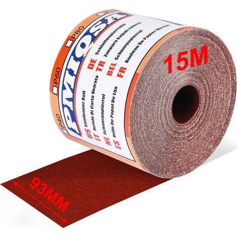 Rouleau de Papier Abrasif 15 m x 93 mm Oxyde D’Aluminium Grain 400 (1/5)