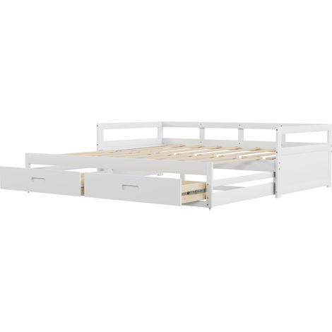 Canapé-lit extensible 90 x 200 cm en pin blanc avec tiroirs et sommier à lattes MODENUIT (1/5)