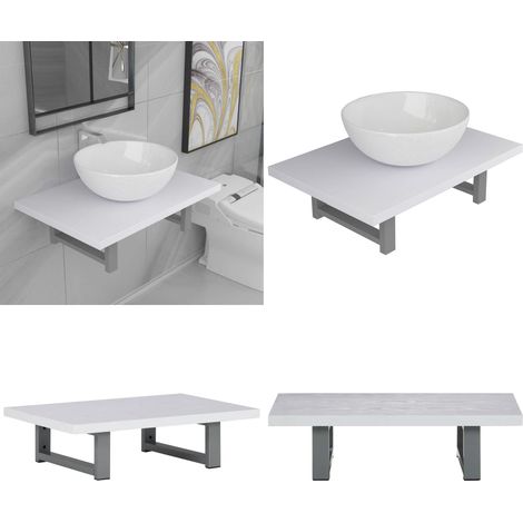 Conjunto de muebles de baño 2 piezas cerámica blanco - Estante de baño - Lavabo redondo