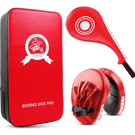Lot de 2 coussinets de frappe en cuir synthétique et 1 paire de protège-mains en polyuréthane pour kickboxing, boxe thaïlandaise, karaté, muay thaï, MMA, entraînement de boxe (1/5)