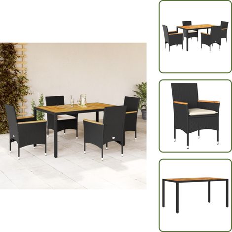 Ensemble à manger de jardin et coussins 5 pcs noir rotin acacia - Meubles De Jardin - Salon De Jardin - Set De Jardin - Mobilier Extérieur - Table De Jardin (1/5)