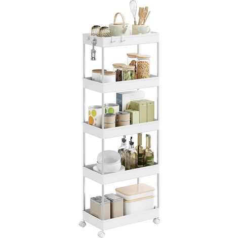 WOLTU Carrito de 5 Niveles con 4 Ganchos, 41,5 x 112 x 23 cm, Blanco (1/5)