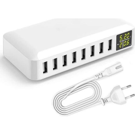 Chargeur USB - Chargeur USB intelligent 8 ports - Hub USB multiport 50 W 8 A - avec écran LCD - Charge rapide - Chargeur mural - Adaptateur secteur - Prise UE (Ho) (1/5)