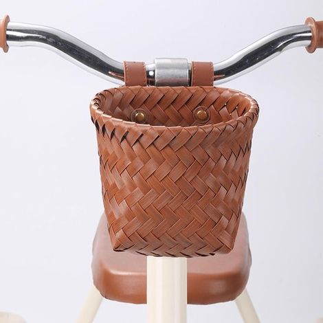 Cesta para bicicleta infantil - Cesta para manillar - Para transportar objetos - Impermeable y resistente - 15x12x12 cm - Marrón té (1/5)