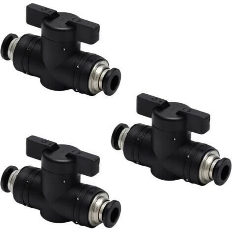 3PCS Black 6mm Pneumatic Connectors,Air Flow Regulating Valve with Pneumatic Ball Valve Fitting with Shut Off Valve for Home Workshop,Car,Industry (1/4)