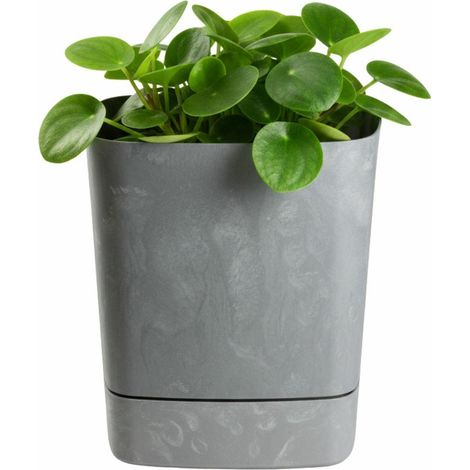 CUBI Blumentopf mit Untersetzer, recycelter grauer Beton, 16 x 16 cm