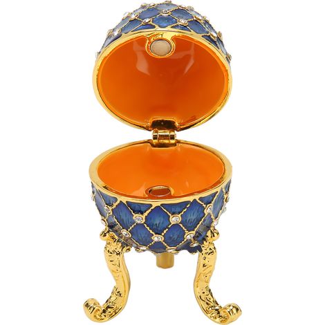Boîte à bijoux en forme d'œuf, alliage de zinc, charnière, porte-bague, coffret décoratif avec pieds dorés, base bleue, collection. (1/5)