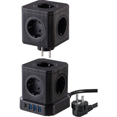 9-outlet column power strip with 4 USB ports - black [revolt] (1/4)