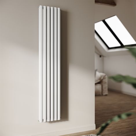 SONNI Radiateur à Eau Chaude Radiateur mural Radiateur tubulaire à double couche Connexion centrale de la vanne 180x35cm 1119W Blanc (1/5)