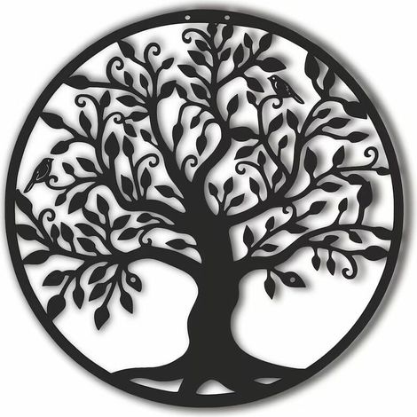 Decoration Murale en metal Arbre de Vie Decoration Murale en metal Decoration Murale en metal Decoration interieure, tentures murales 3030 cm Noir,Black (1/5)