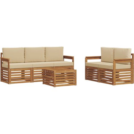 Sofagarnituren 6 pcs Natur und Beige Massivholz Akazie vidaXL