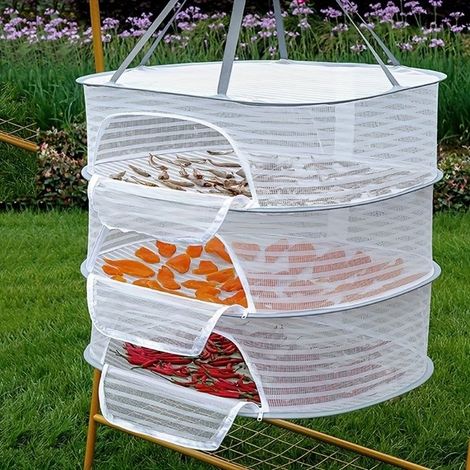 BelleRise - Séchoir à mailles à 3 niveaux compact — Organiseur pliable pour cuisine et jardin (avec poignées de transport) (1/5)