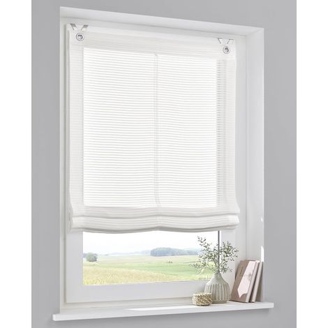 Store bateau blanc cassé – Store romain semi-transparent sans perçage avec crochets de fenêtre et barres de lestage – Dimensions 45 x 130 cm (1/3)